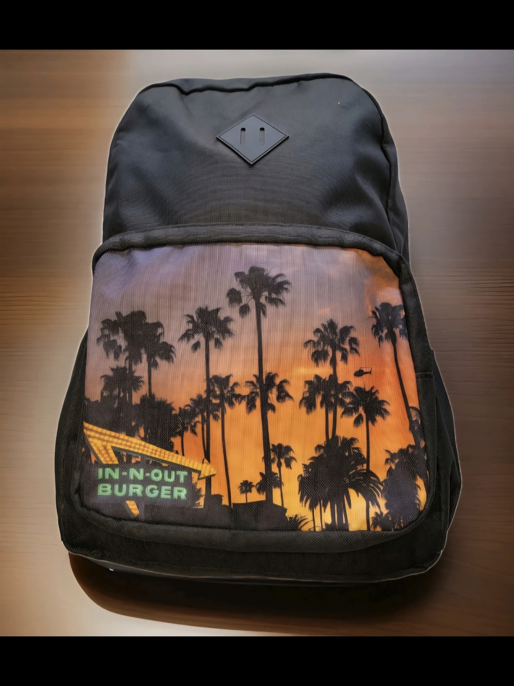 Black Backpack with Sunset Palm Print